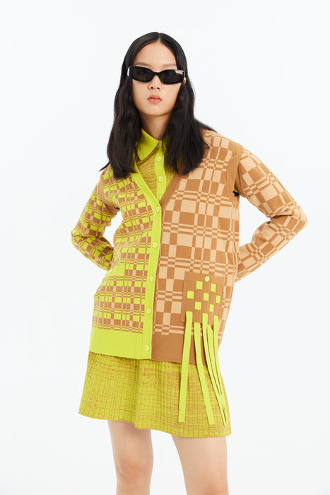 NOEL ECO PLAID CARDIGAN WITH DETACHABLE SLEEVES