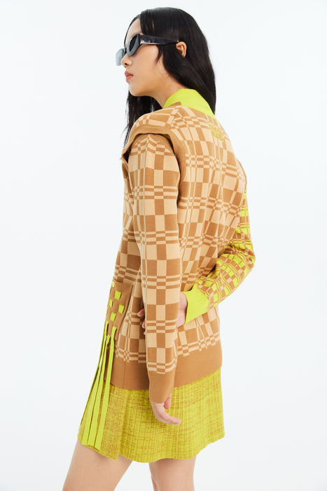 NOEL ECO PLAID CARDIGAN WITH DETACHABLE SLEEVES