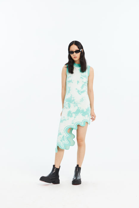 BROOKLYN ECO "TIE DYE" WAVY ASYMMETRIC DRESS