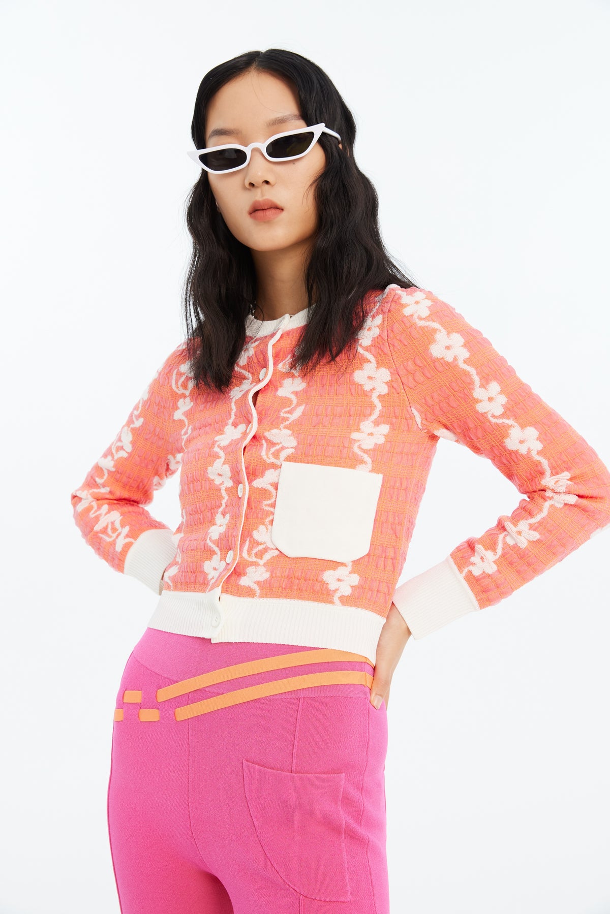 zara pink and orange cardigan