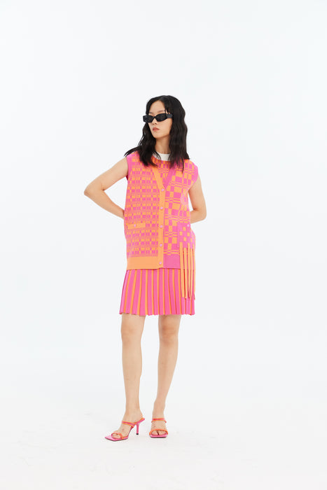 NOEL ECO PLAID CARDIGAN WITH DETACHABLE SLEEVES