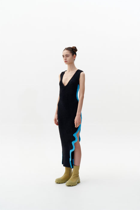 SATURN ECO FAUX FUR REVERSIBLE LONG DRESS WITH SIDE SLIT