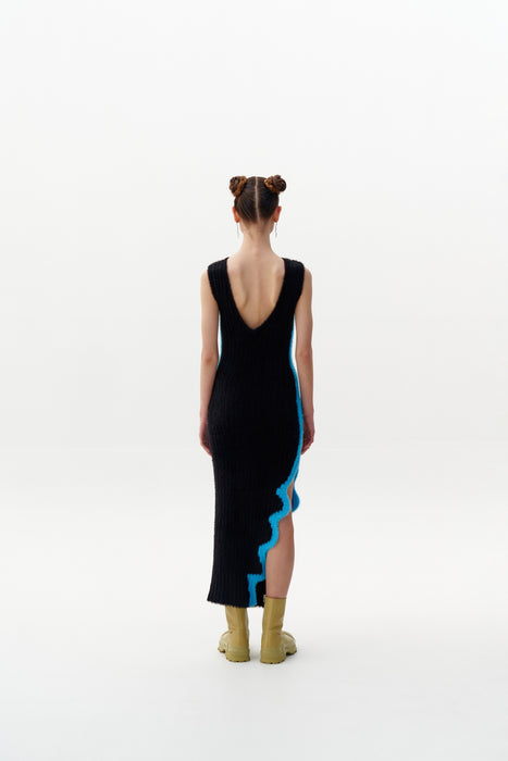 SATURN ECO FAUX FUR REVERSIBLE LONG DRESS WITH SIDE SLIT