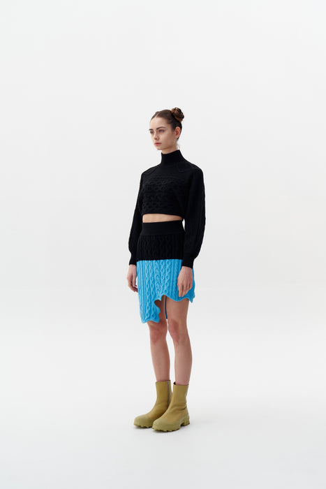 DIA MIXED CABLE KNIT WAVY MINI SKIRT