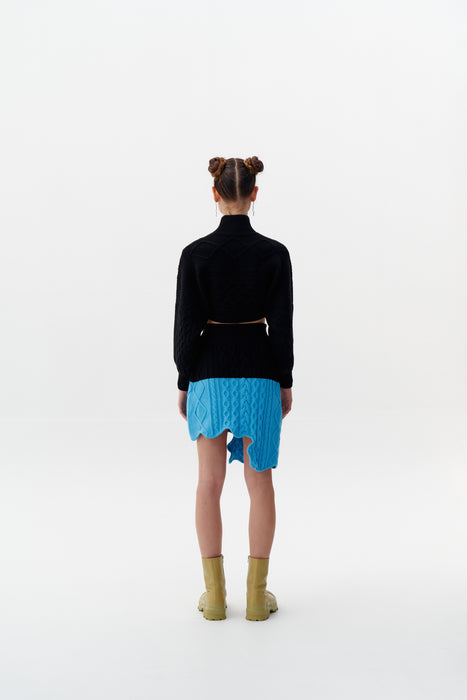 DIA MIXED CABLE KNIT WAVY MINI SKIRT