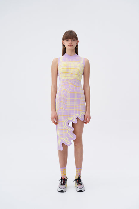 MIA SIGNATURE WAVY PLAID DRESS IN ECO YARN